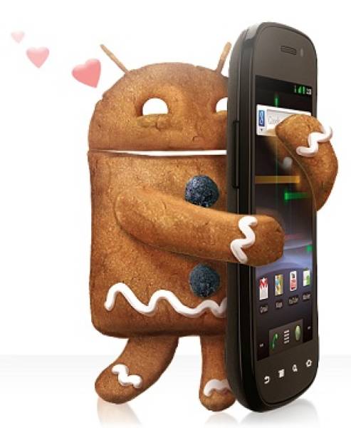 Gingerbread galleta abrazando teléfono Android